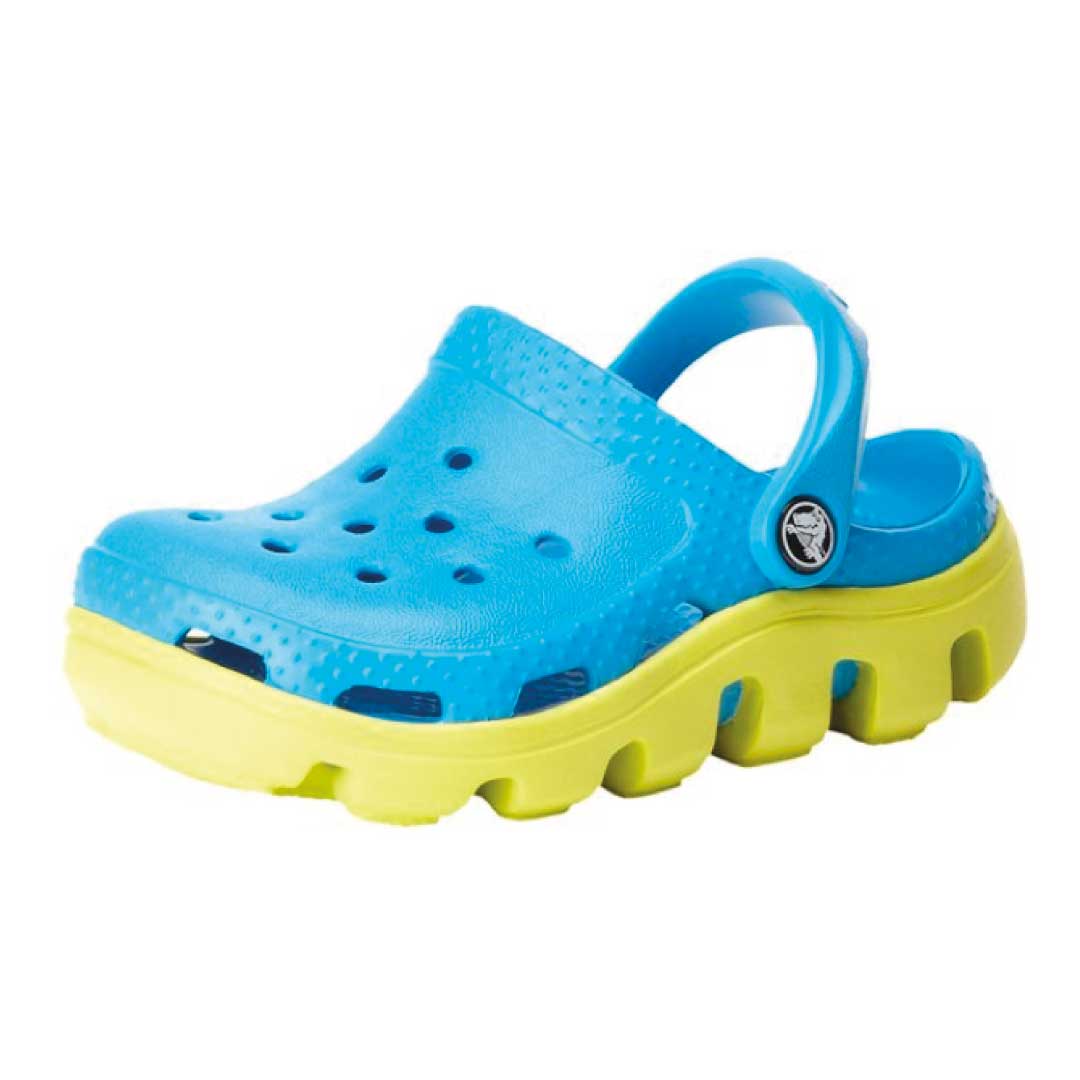 blue and yellow crocs